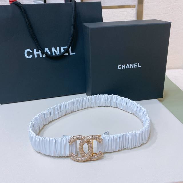 代购级香奈儿女士腰带 新品上市 Chanel 24C Cc水钻 黄铜logo扣 小牛皮 银色金属 与 金色金属 3.0Cm精品 弹力十足 百搭 优雅 码数含扣s